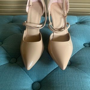 New never worn, too big for me. Nude with strap stilettos size 36